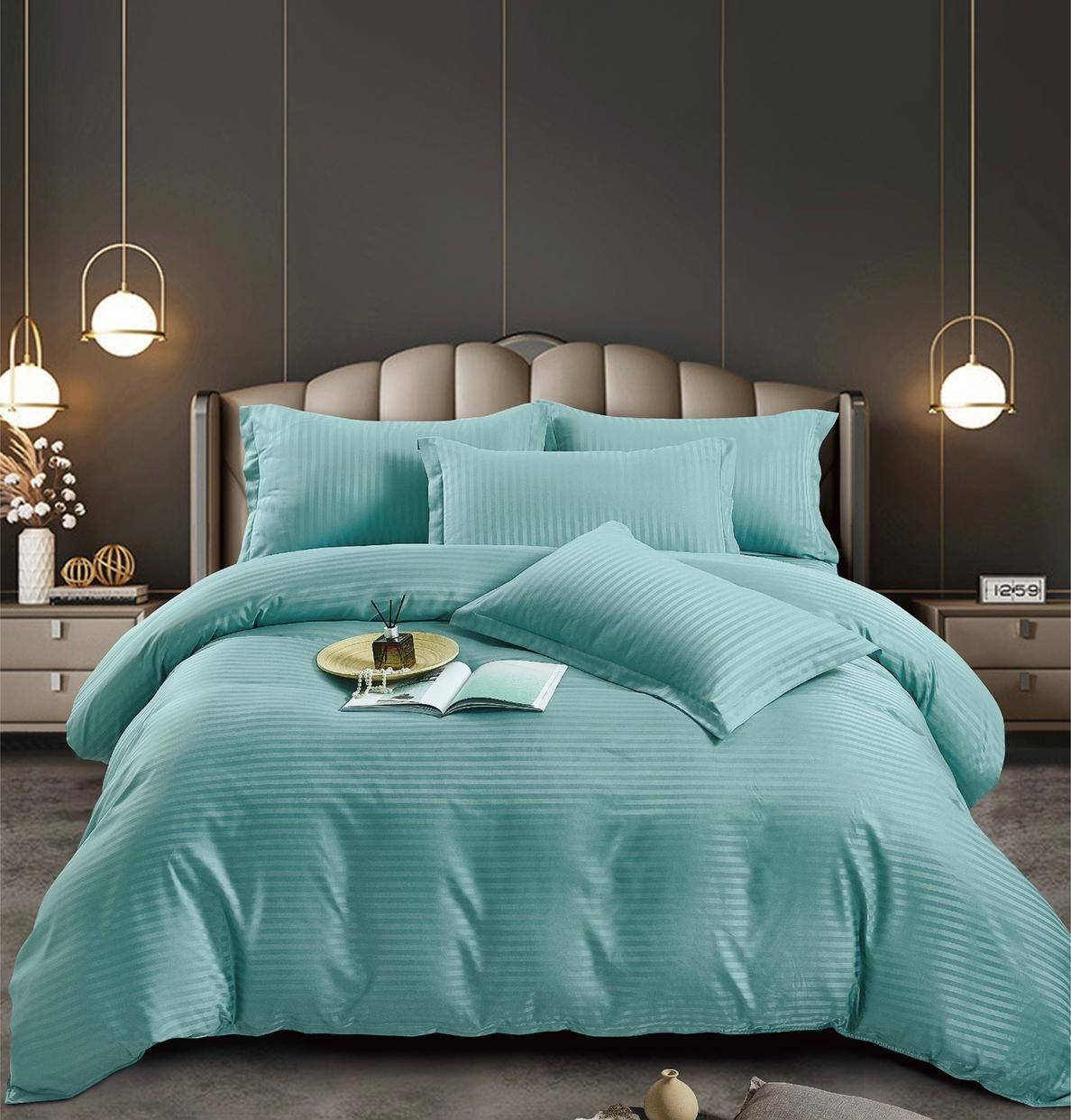 bleu Lenjerie king size Damasc Finet 6 piese Bleu - Confort și Eleganță pentru Dormitor - imagine 1