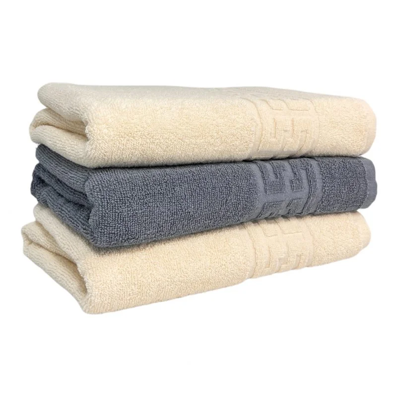 pachet-3-prosoape-baie-bumbac-100-550g-greek-bej-gri-st10289-800x800.jpg Set 3 Prosoape Bumbac 500 gr/mp Greek Border Ivoire/Gri pentru Baie Eleganta - imagine 1