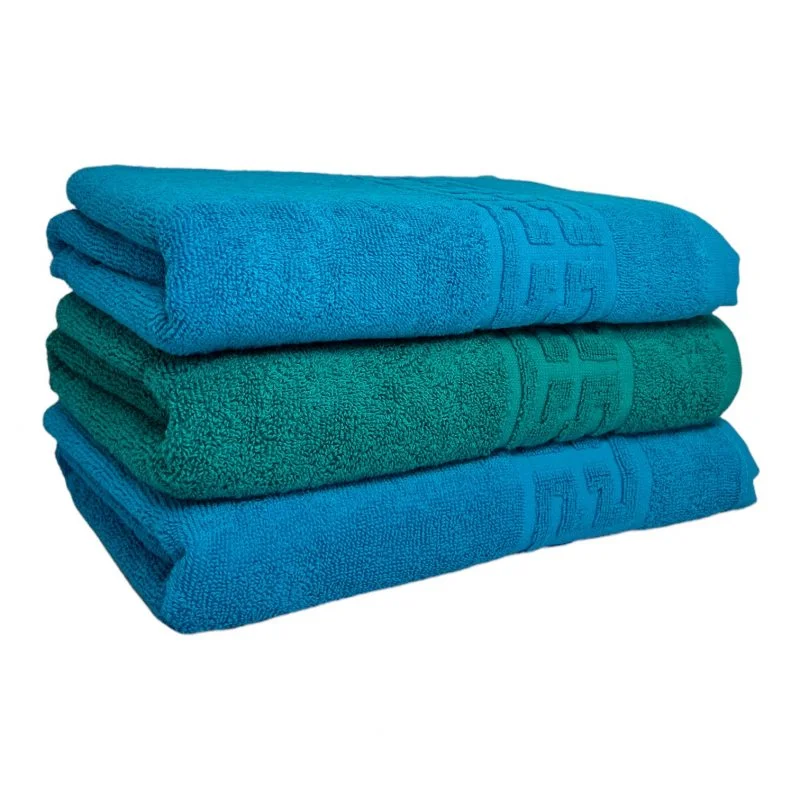 pachet-3-prosoape-baie-bumbac-100-550g-greek-bleu-verde-st10281-800x800.jpg Set 3 Prosoape Bumbac 70x130 cm Greek Border Turcoaz/Verde - Calitate Hotel de 5 Stele - imagine 1
