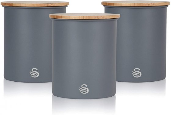 set-3-cutii-de-depozitare-bucatarie-swan-swka17513gryn-din-otel-carbonic-capacitate-18l-capac-din-bambus-culoare-gri-6382-1 Set 3 cutii depozitare bucatarie Swan din otel carbonic cu capac din bambus, 1.8L, gri - imagine 1