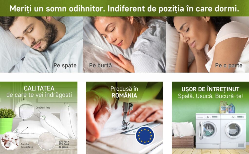 Perna Sleep by GF 50x70 cm 10% puf gasca 90% pana de gasca pentru somn odihnitor
