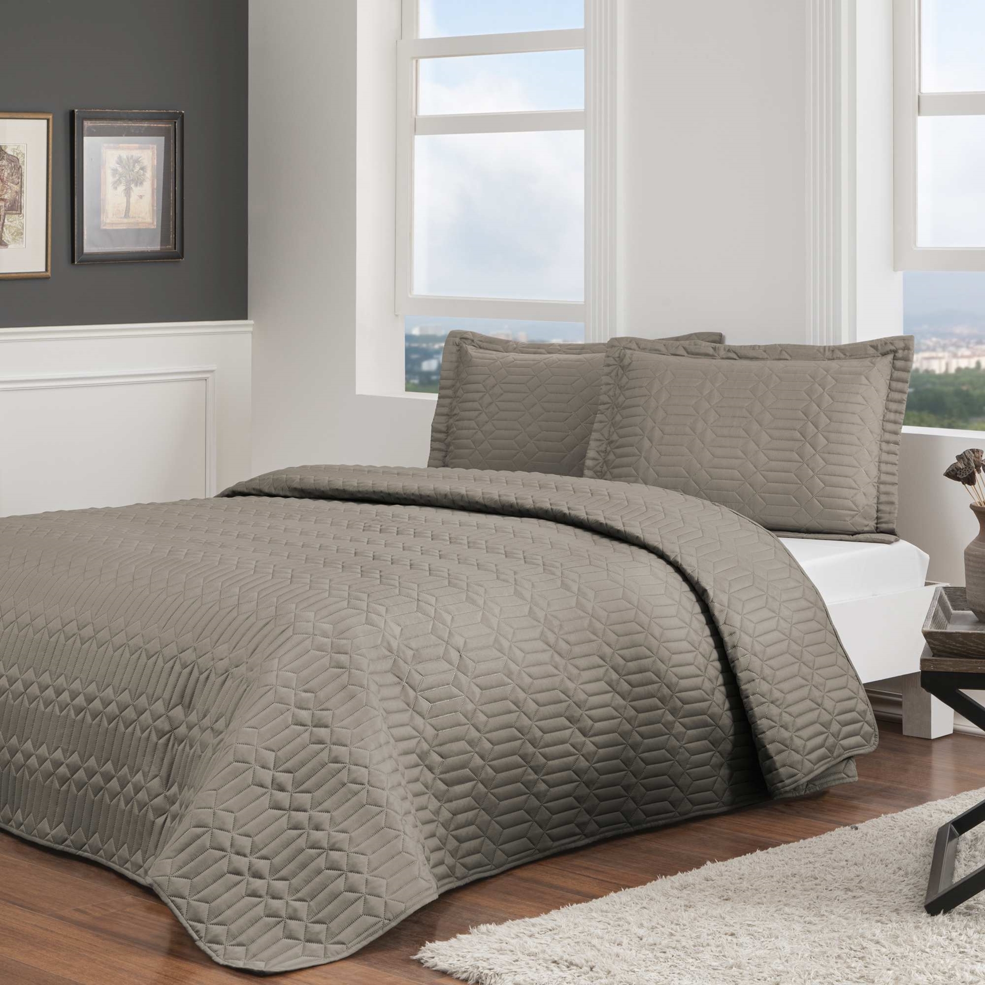 CUVERTURA-MATLASATA-PARLEY-VIZON-TAC Cuvertura pat matlasata TAC DELUXE pentru 2 persoane Parley vizon, 250x260 cm, design modern, 100% poliester - imagine 1
