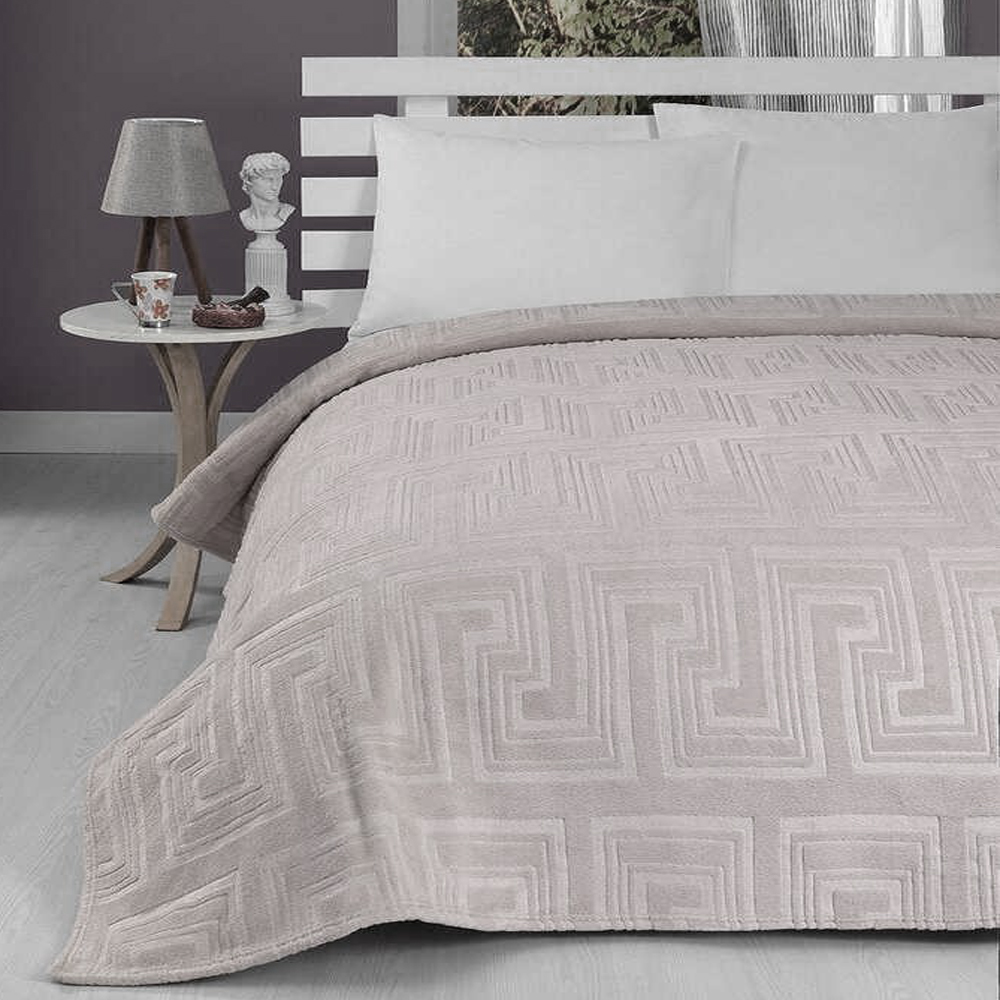 PATURA-COCOLINO-MINK-514-GRI Patura Embosata Cocolino Gri Geometric 200x220cm pentru Dormitor Stylish - imagine 1
