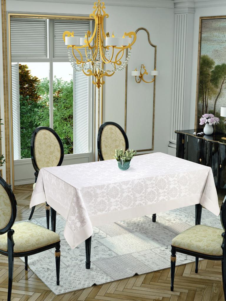 fata-masa-bumbac-pc-ecru-160 Fată de masă Jaquard Damasc Deluxe ecru 160x220 cm - Elegantă și rafinată - imagine 1