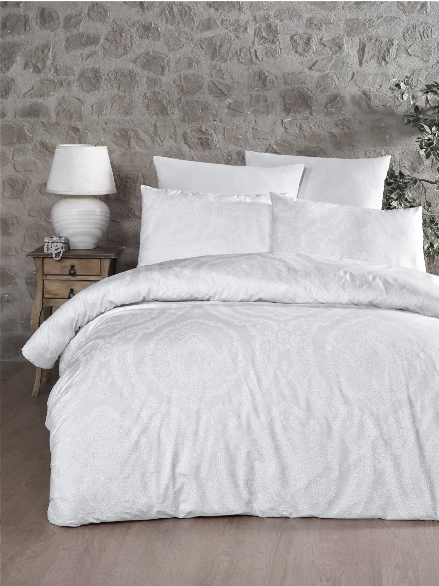 lenjerie-bumbac-majesty-alb Lenjerie de pat Majesty din bumbac Ranforce, 100% natural, design modern, antisifonare - imagine 1