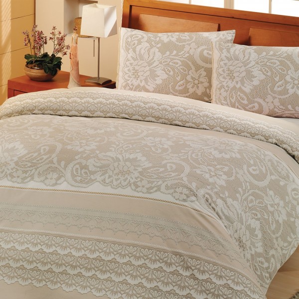 lenjerie-de-pat-natura-crem-bumbac-ranforce-altinbasak Lenjerie de pat Natura crem Altinbasak din bumbac Ranforce, tratată antisifonare, design modern - imagine 1