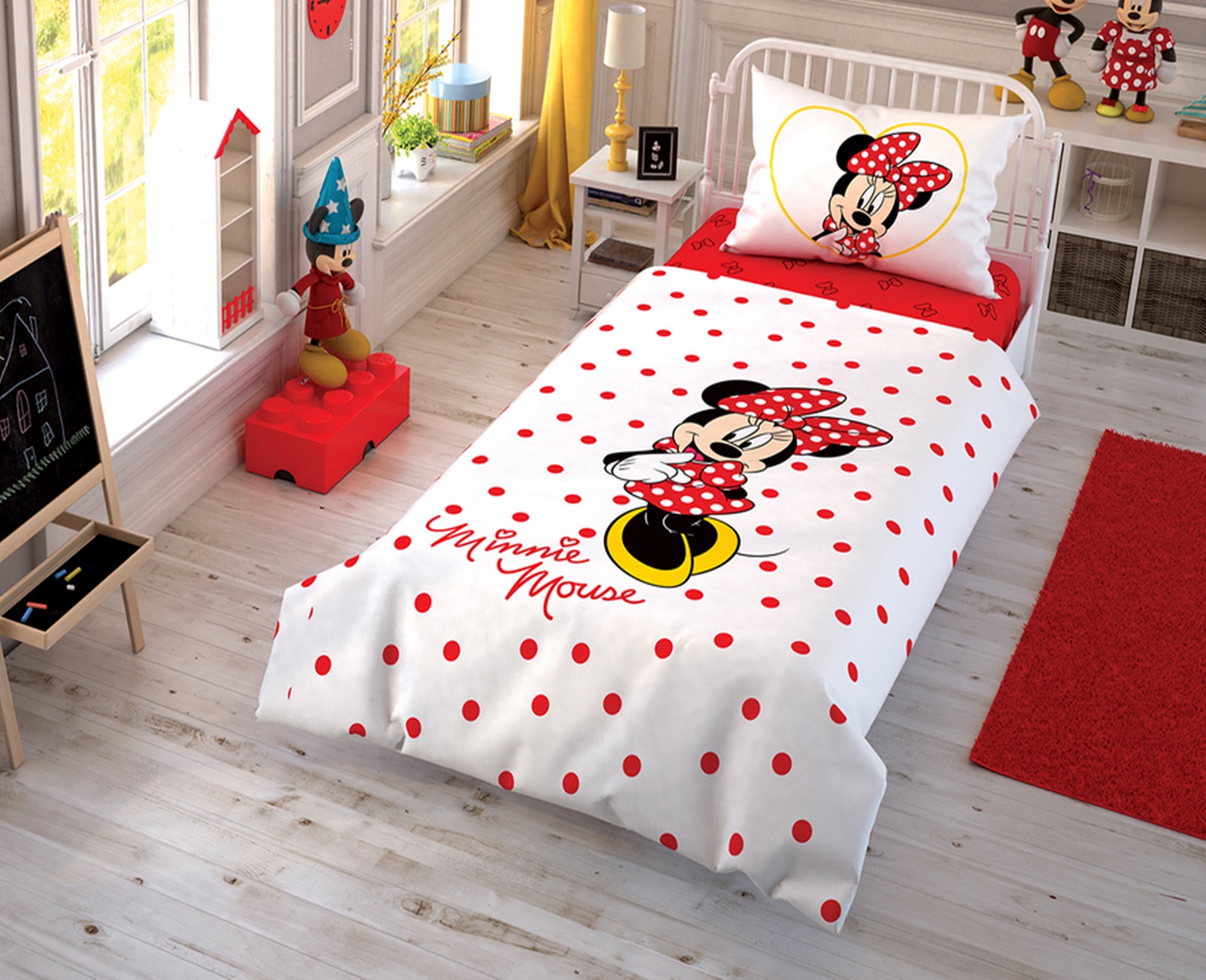 lenjerie-pat-bumbac-copii-minnie-disney-tac Lenjerie de pat Minnie Mouse Canlandir TAC elastic Disney Bumbac Ranforce 160x220 cm - imagine 1