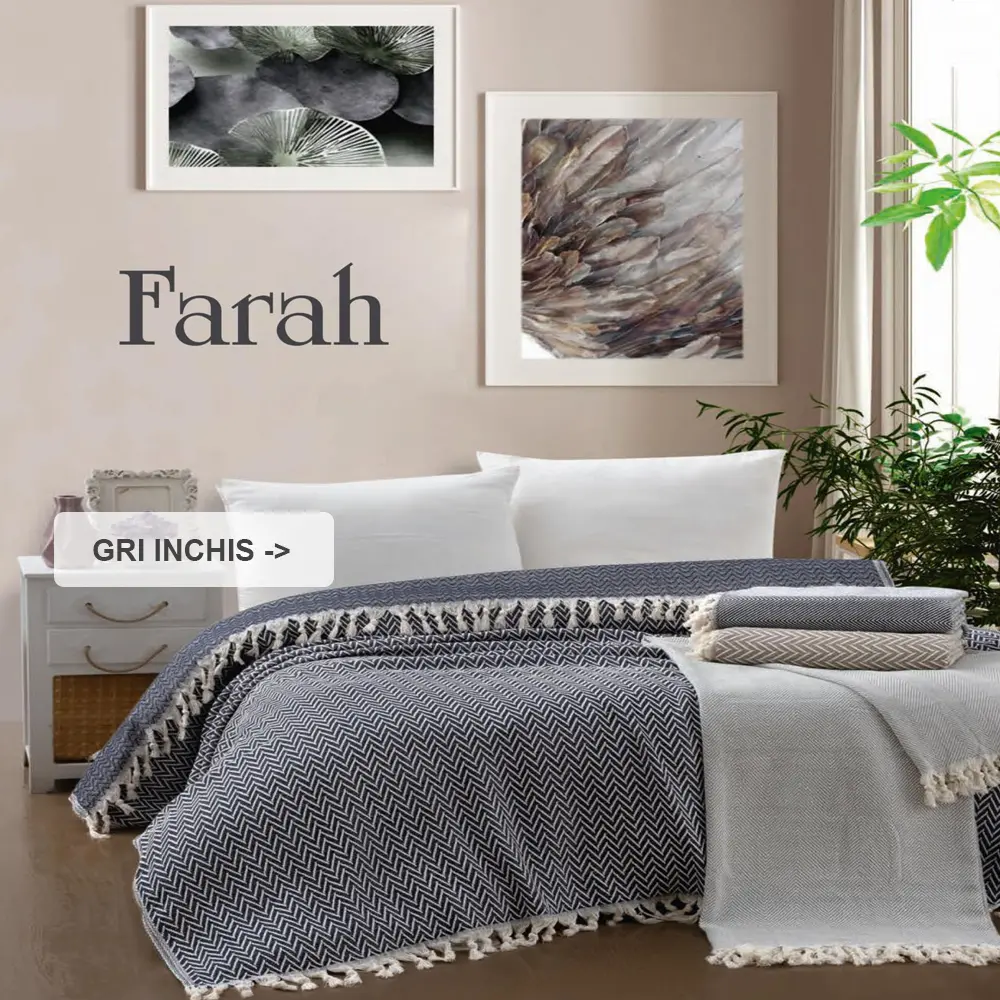pled-cu-ciucuri-bumbac-farah-gri-antracit-jpg Pled din bumbac cu ciucuri Farah antracit 200x230 cm, design modern, calitate VICTORIA - imagine 1