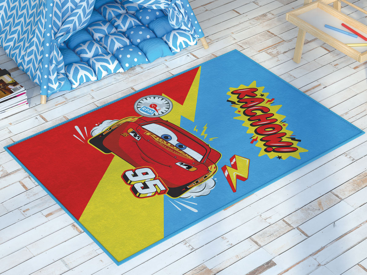 COVOR-COPII-TAC-CARS-KACHOW Covor Cars Kachow 80x120 cm pentru copii, poliamidă, decorativ, licențiat Disney, brand TAC - imagine 1