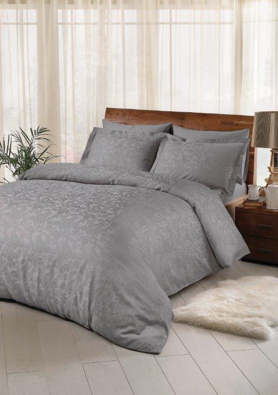 LENJERIE-BRINKLEY-ANTRACIT-JAQUARD-TAC-BUMBAC Lenjerie de pat gri antracit Brinley 100% bumbac dublu mercelizat 200x220 cm TAC DELUXE - imagine 1
