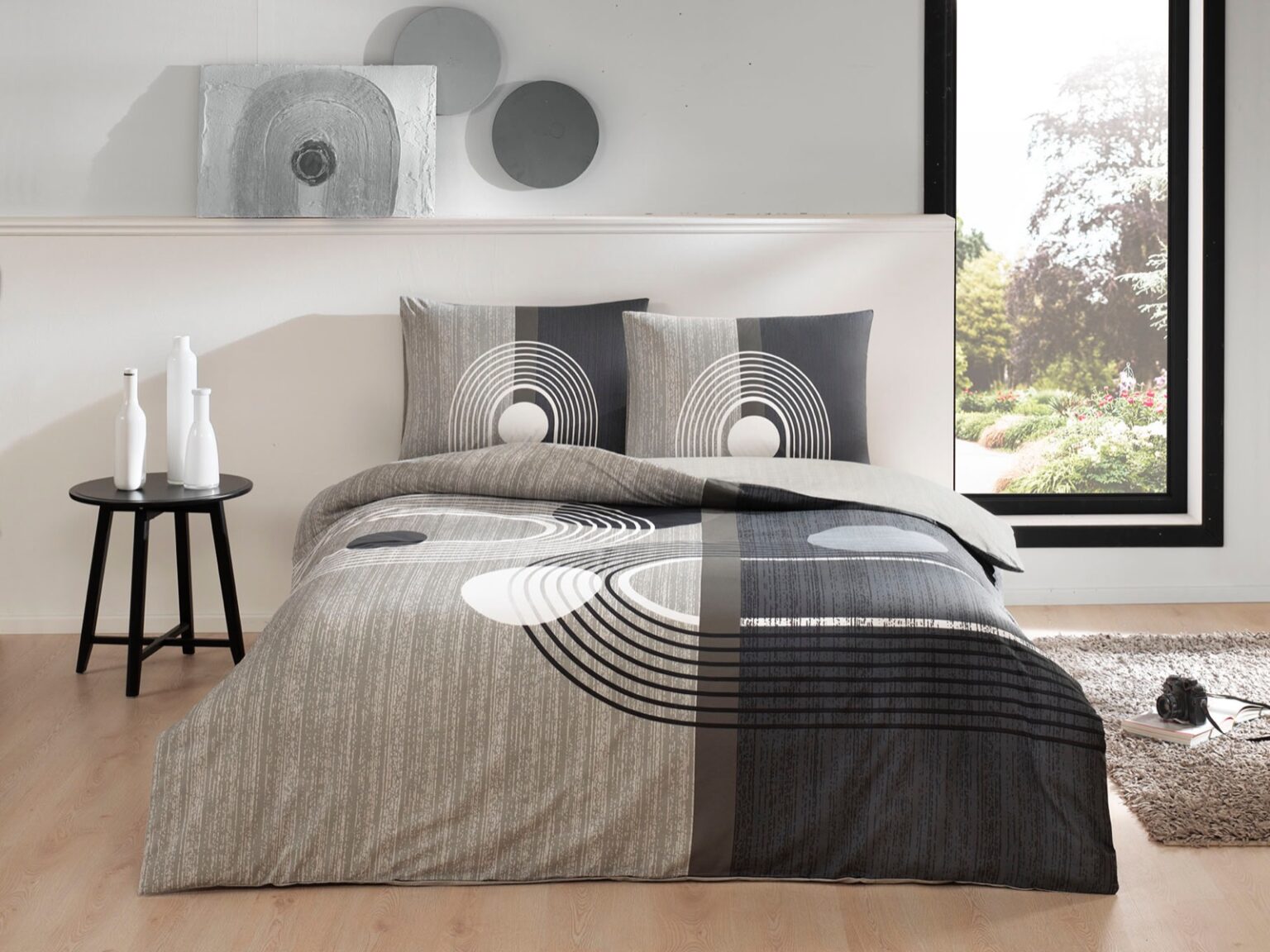 LENJERIE-BUMBAC-ALEX-GRI-CU-ELASTIC-TAC Lenjerie de pat Alex gri TAC bumbac Ranforce elastic 160x200 cm design modern antisifonare - imagine 1