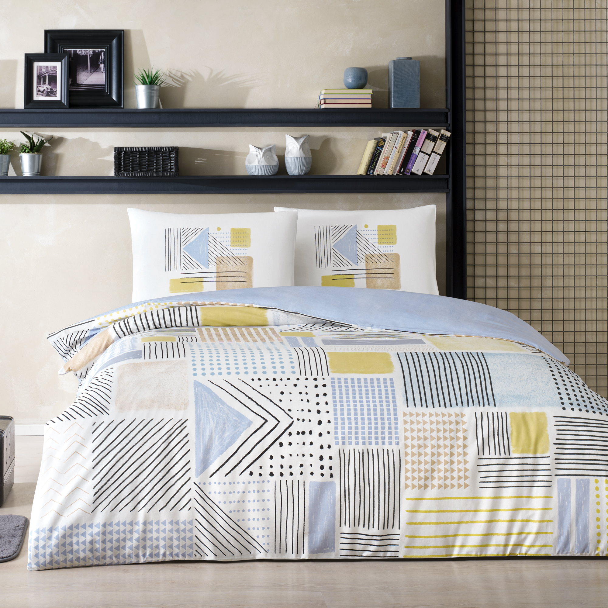 LENJERIE-BUMBAC-HUGO-CU-ELASTIC-TAC Lenjerie de pat Hugo TAC elastic 100% bumbac Ranforce 200x220 cm design modern antisifonare - imagine 1