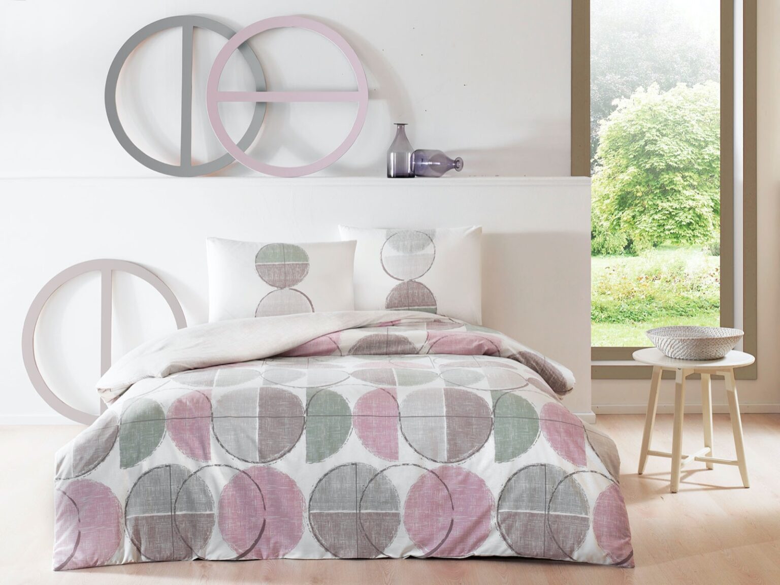 LENJERIE-BUMBAC-LOGAN-YESIL-CU-ELASTIC-TAC Lenjerie de pat Logan yesil TAC 160x200 cm bumbac ranforce cu elastic design modern antisifonare - imagine 1