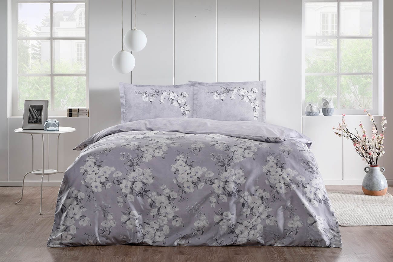 LENJERIE-BUMBAC-SATINAT-BRINA-GRI-TAC Lenjerie de pat Brina gri TAC 100% bumbac satinat deluxe 200x220 cm - imagine 1