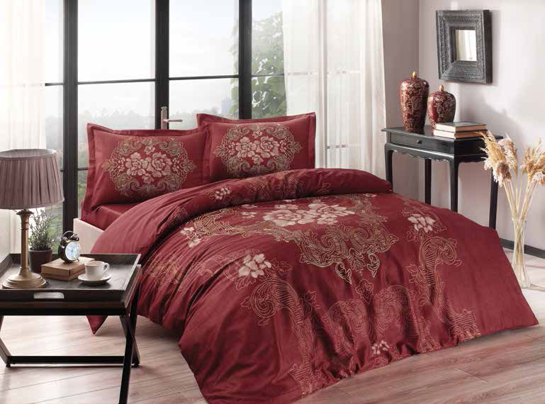 LENJERIE-BUMBAC-SATINAT-FLORIAN-BORDO-TAC Lenjerie de pat Florian bordo TAC Bumbac Satinat DELUXE 200x220 cm Design Modern Antisifonare - imagine 1