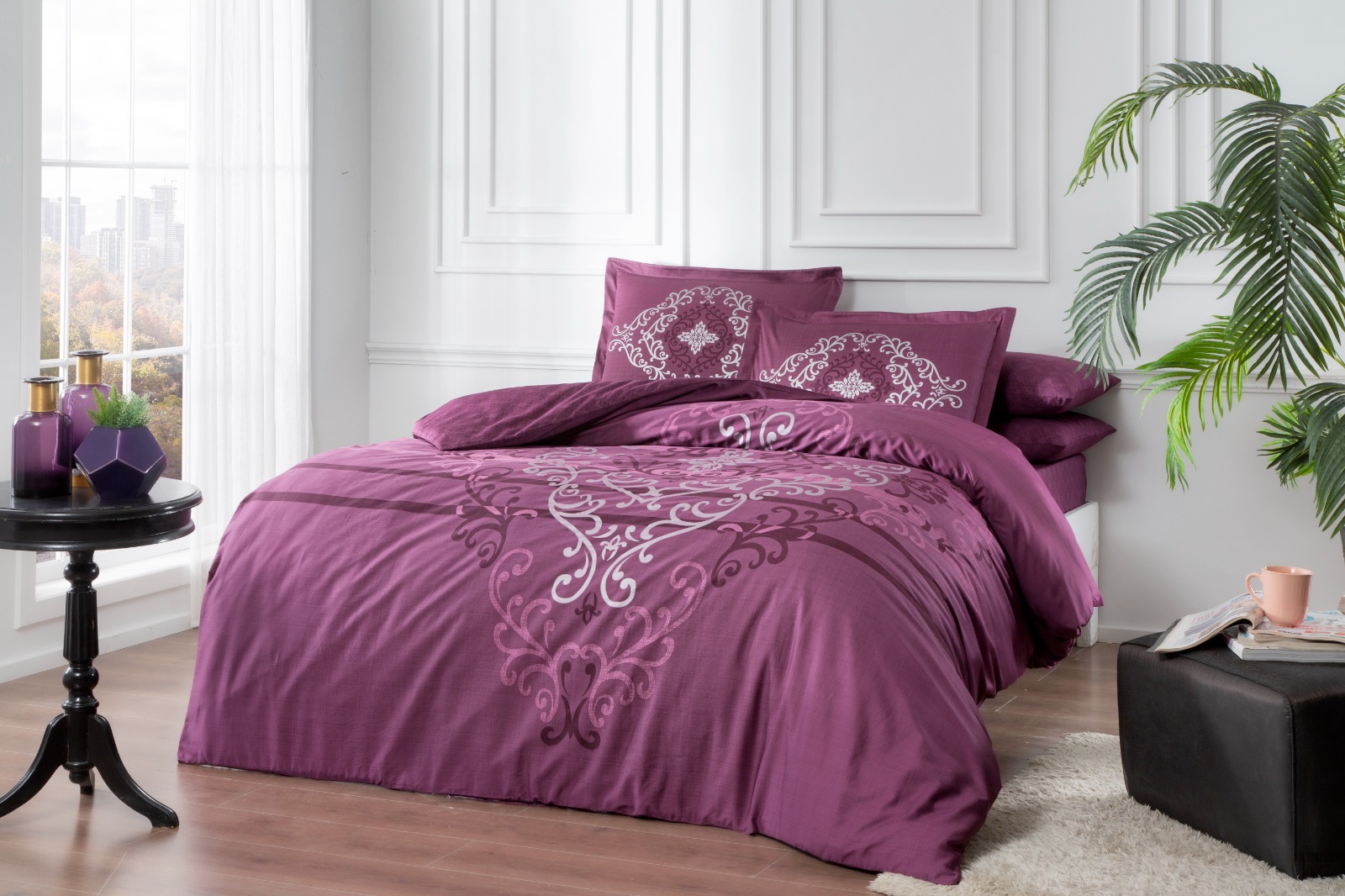 LENJERIE-BUMBAC-SATINAT-MIURA-LILA-TAC-1 Lenjerie de pat Miura lila 100% bumbac dublu satinat deluxe 200x220 cm TAC - imagine 1