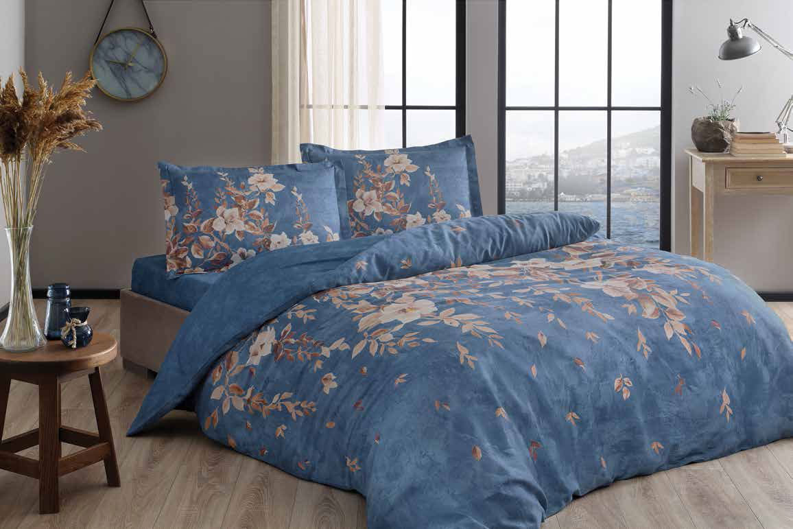 LENJERIE-BUMBAC-SATINAT-ROANNE-ALBASTRU-TAC Lenjerie de pat Roanne TAC Bumbac Satinat DELUXE 200x220 cm Design Modern Antisifonare - imagine 1