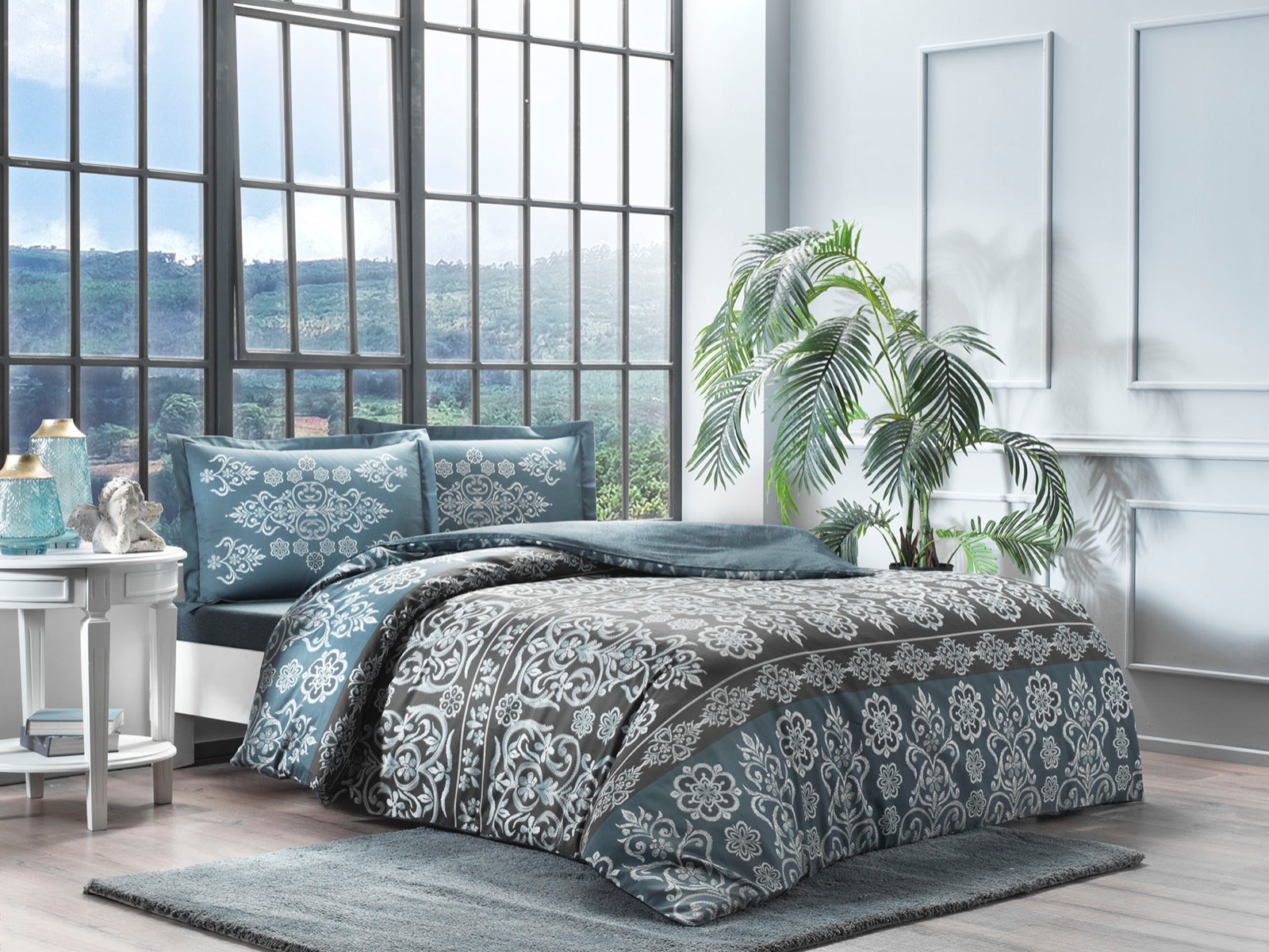 LENJERIE-BUMBAC-SATINAT-SAVION-PETROL-TAC Lenjerie de pat Savion petrol 100% bumbac satinat deluxe 200x220 cm TAC - imagine 1