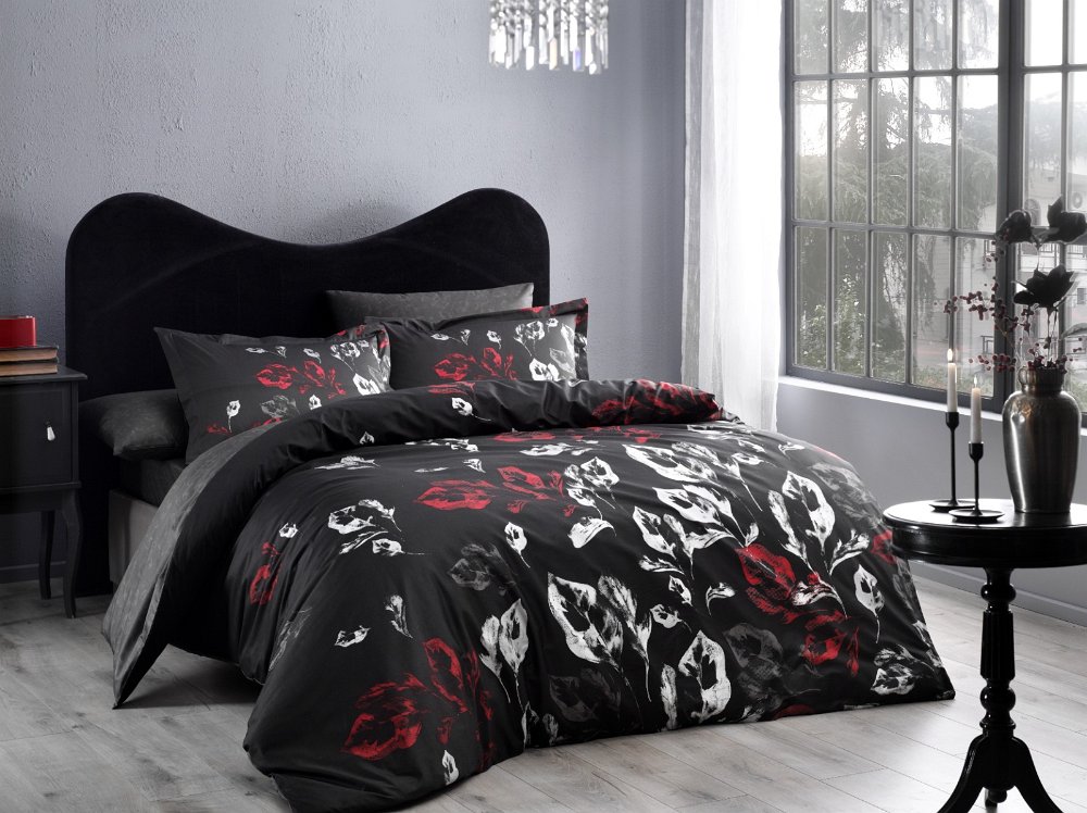 LENJERIE-BUMBAC-SATINAT-TALIN-NEGRU-TAC Lenjerie de pat Talin negru 100% bumbac dublu satinat 200x220 cm TAC DELUXE - imagine 1
