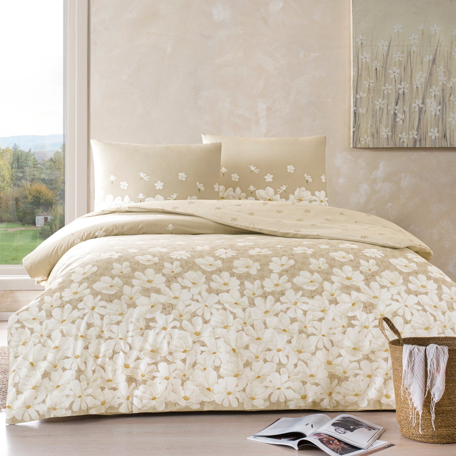 LENJERIE-BUMBAC-TAC-APRIL-BEJ Lenjerie de pat bej April TAC 200x220 cm bumbac Ranforce premium 100% antisifonare - imagine 1