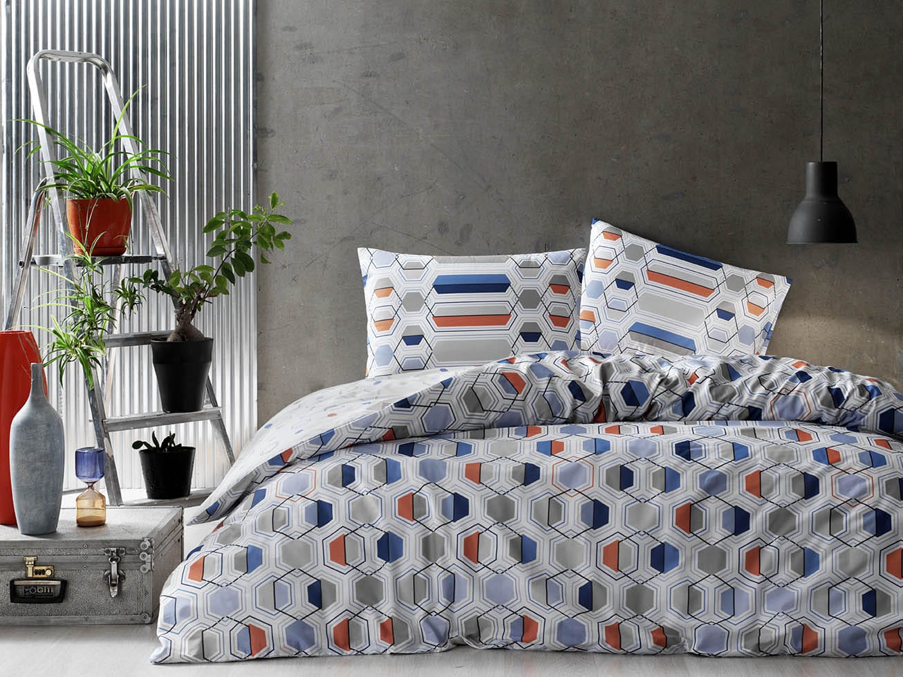 LENJERIE-BUMBAC-TAC-SANNA-ELASTIC Lenjerie de pat Sanna TAC cu elastic 100% bumbac Ranforce 160x200 cm design modern antisifonare - imagine 1