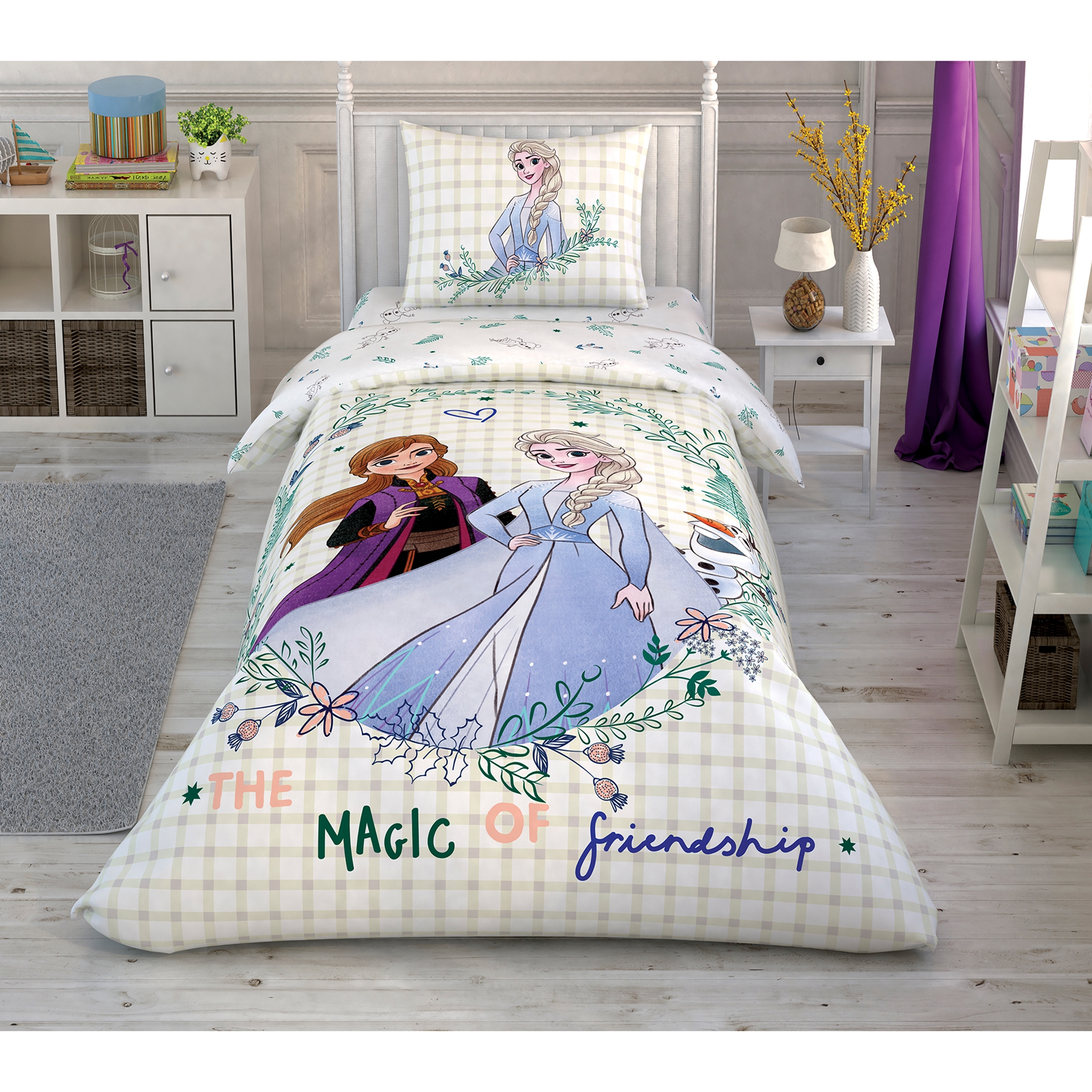 LENJERIE-FROZEN-FRIENDSHIP-DISNEY-BUMBAC-TAC Lenjerie de pat Frozen Friendship TAC 160x220 cm din bumbac Ranforce Disney - imagine 1