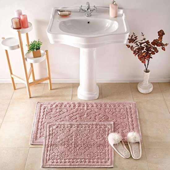 SET-BAIE-BUMBAC-ORIENT-PUDRA-TAC Set 2 Covorașe de Baie Bumbac Orient Pudra TAC 50x60cm și 60x100cm - Confort și Stil pentru Baie - imagine 1
