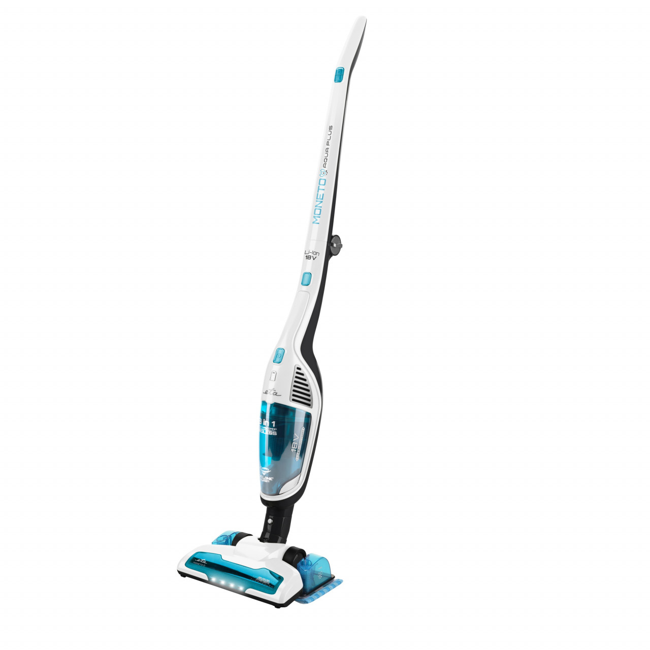 Aspirator vertical 3 in 1 ETA 4449 MONETO AQUA PLUS Aspirator vertical 3 in 1 ETA 4449 Moneto Aqua Plus cu mop si bateria Li-ion 18V, usor si ergonomic pentru curatenie eficienta - imagine 1