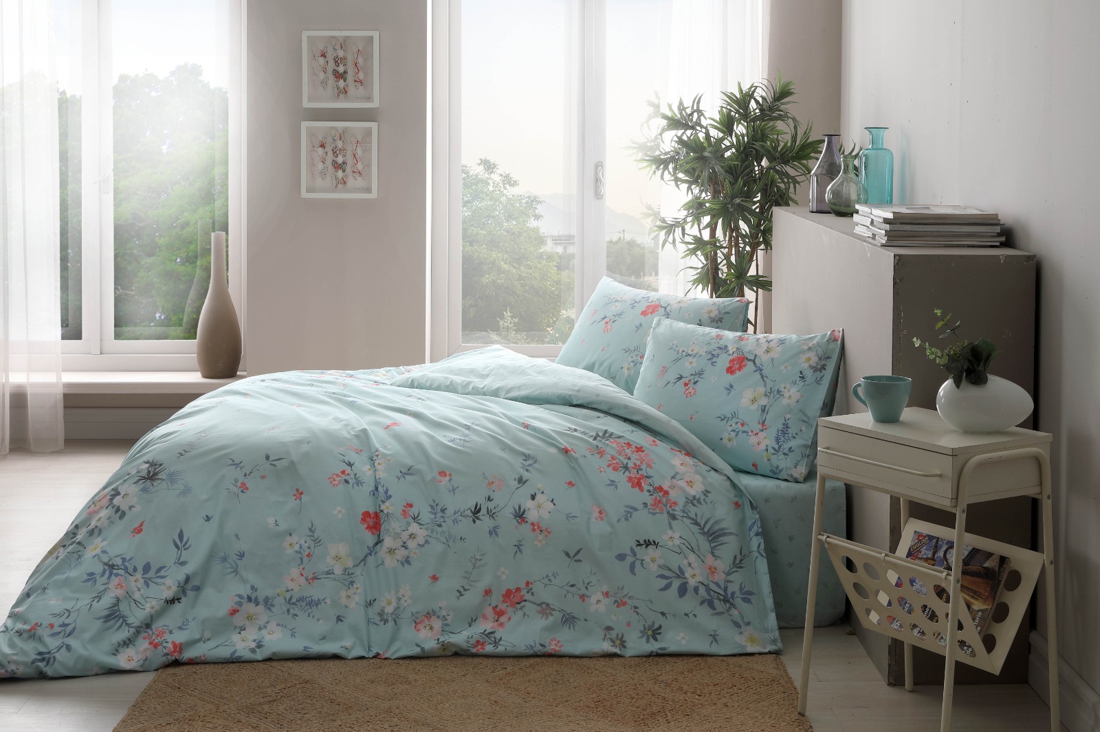 lenjerie-bumbac-julian-mint-tac Lenjerie de pat Julian mint TAC din bumbac Ranforce 200x220 cm, design modern, tratată antisifonare - imagine 1