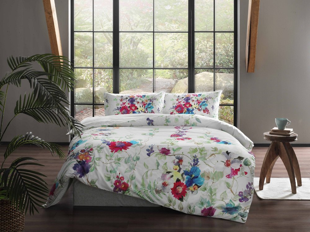 lenjerie-bumbac-ranforce-blanche-fleur-tac Lenjerie de pat Fleur TAC Bumbac Ranforce 200x220 cm Design Modern Antisifonare - imagine 1