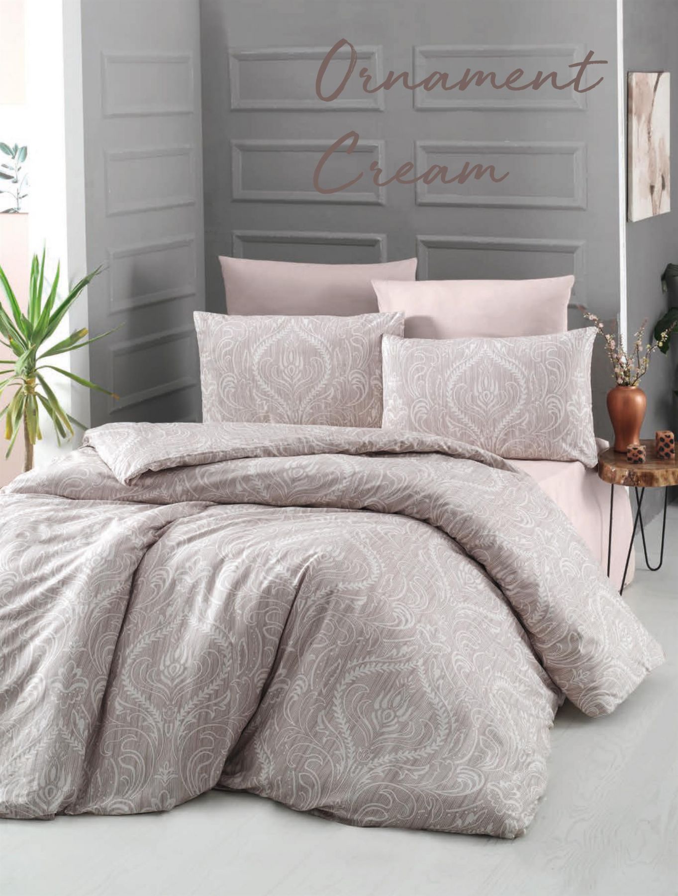 lenjerie-bumbac-ranforce-ornament-crem-victoria Lenjerie de pat Ornament crem VICTORIA 200x220 cm Bumbac Ranforce Antisifonare Design Modern - imagine 1