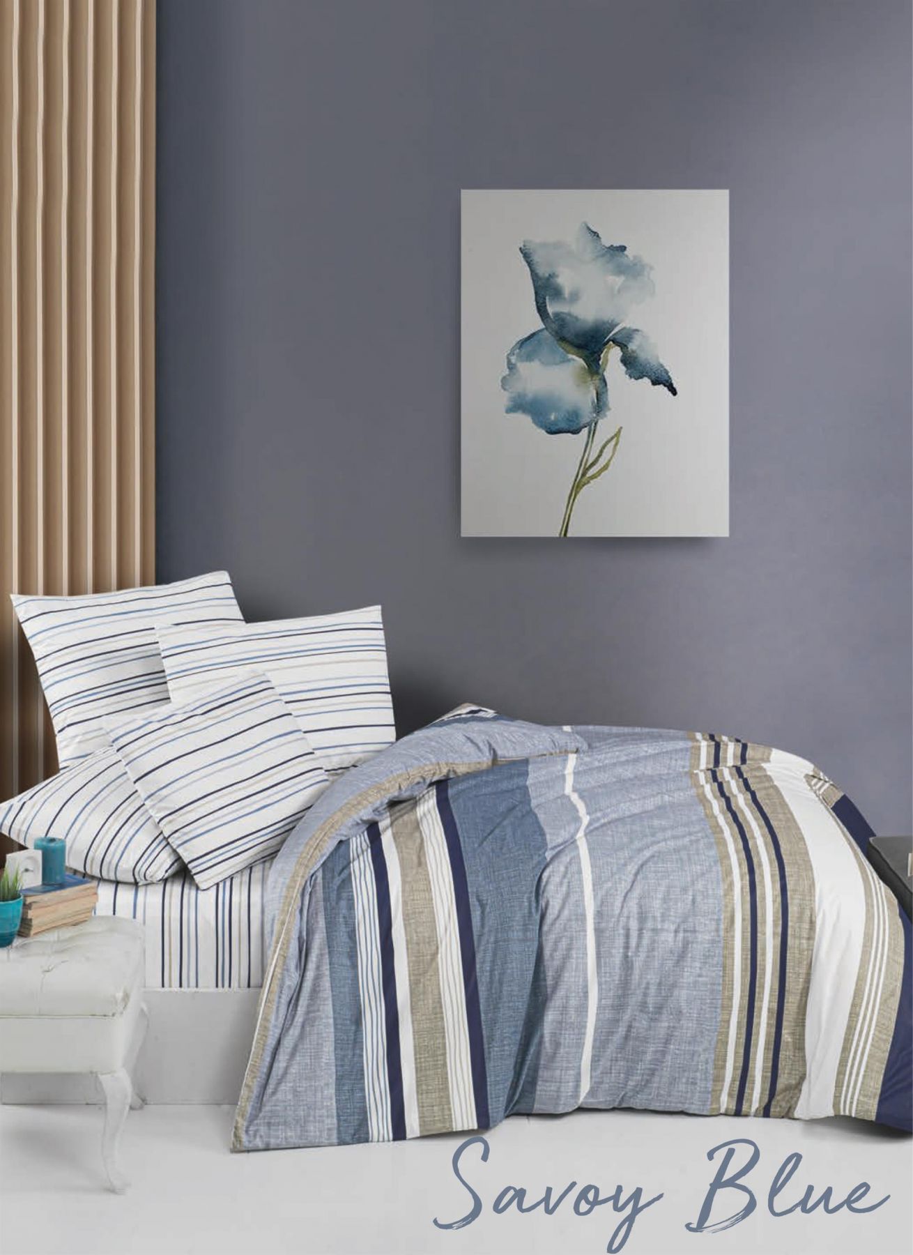 lenjerie-bumbac-ranforce-savoy-blue-victoria Lenjerie de pat Savoy blue 200x220 cm Bumbac Ranforce VICTORIA Antisifonare Design Modern - imagine 1