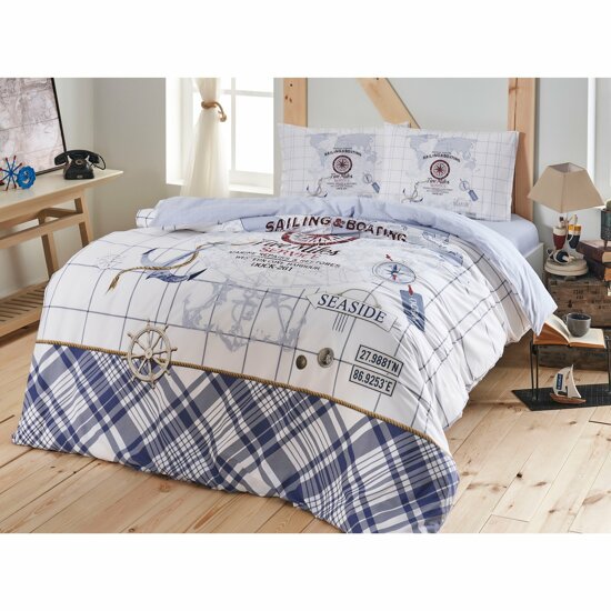 lenjerie-bumbac-ranforce-seaside-tac Lenjerie de pat Sea Side TAC cu elastic bumbac Ranforce 160x200 cm design modern antisifonare - imagine 1