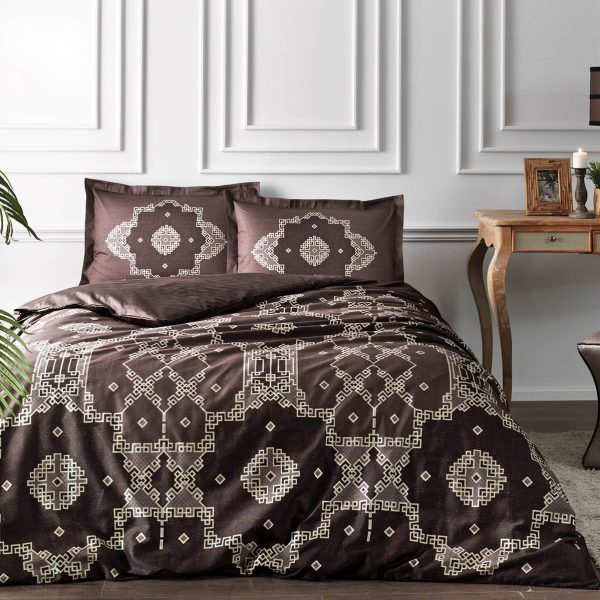 Lenjerie de pat Loren maro 100% bumbac satinat deluxe 200x220 cm TAC