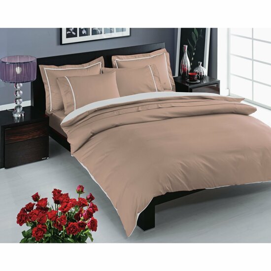 lenjerie-bumbac-satinat-deluxe-prestige-capuciono Lenjerie de pat Prestige capucino TAC 100% bumbac dublu satin 200x220 cm cadou elegant - imagine 1