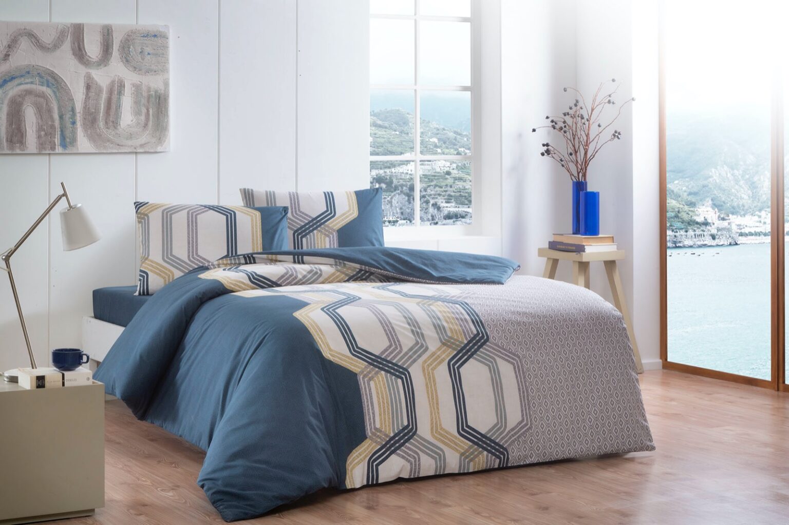 lenjerie-bumbac-vesper-petrol-tac Lenjerie de pat Vesper petrol 200x220 cm Bumbac Ranforce TAC Premium Antisifonare - imagine 1