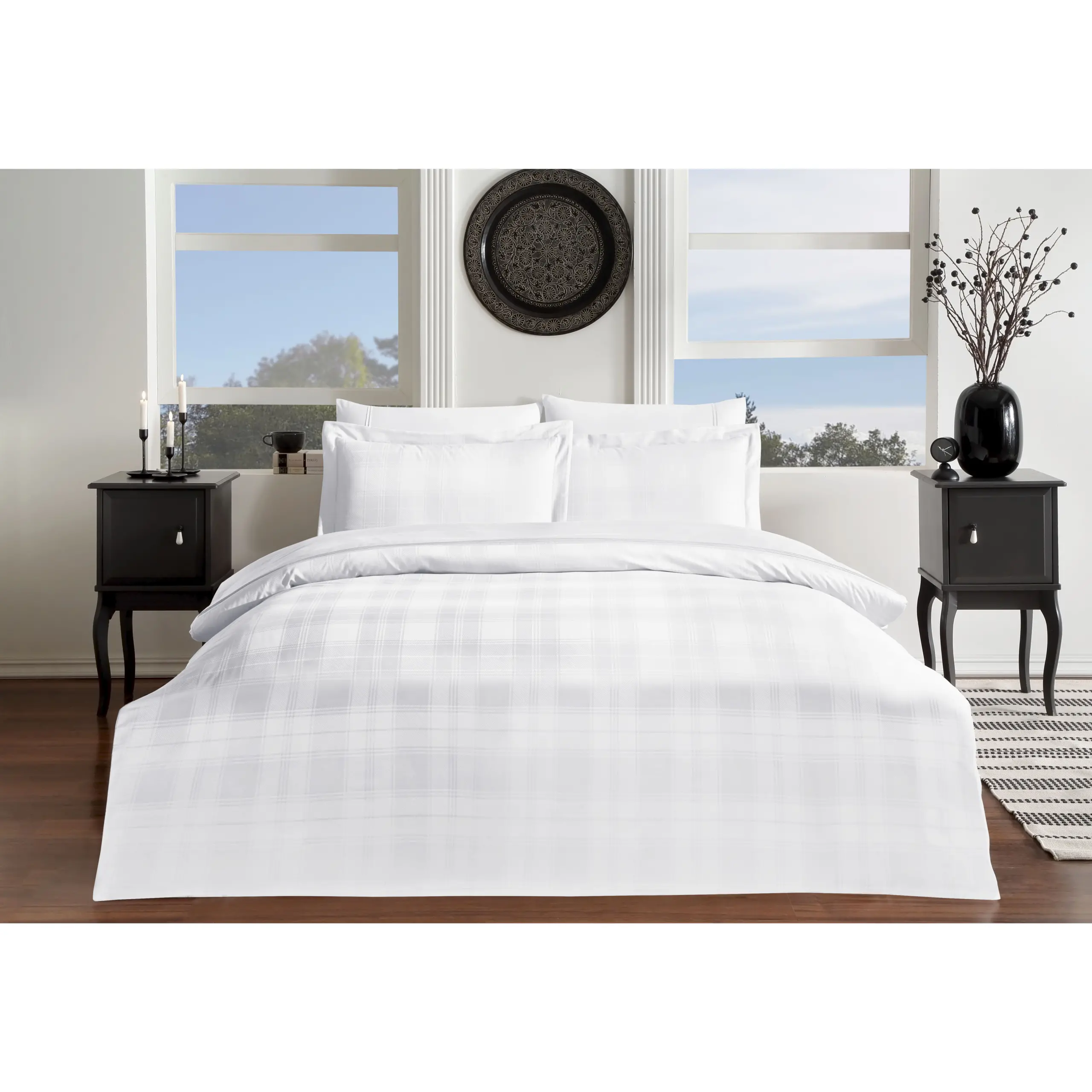 lenjerie-carly-alb-damasc-tac-scaled Lenjerie de pat Carly alb 100% bumbac 200x220 cm TAC DELUXE - imagine 1