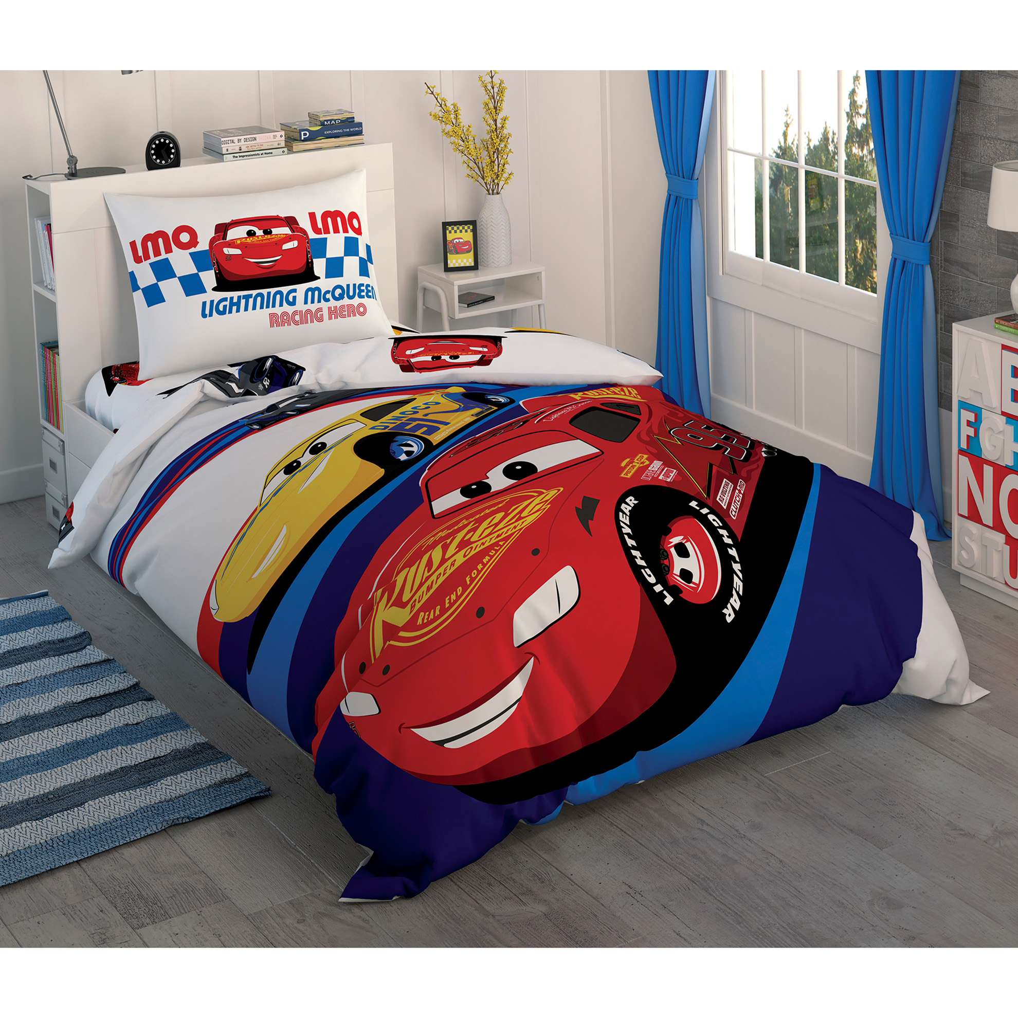 lenjerie-copii-disney-cars-race-tac Lenjerie de pat Cars Race TAC cu elastic Disney Bumbac Ranforce 160x220 cm - imagine 1