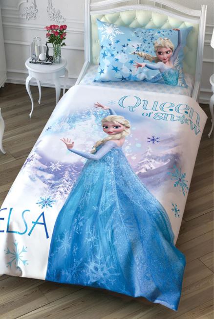 lenjerie-copii-disney-frozen-elsa-canlandir-tac Lenjerie de pat Frozen Ice TAC cu elastic Disney 100% bumbac Ranforce dimensiuni 160x220 cm pentru pilota, 100x200 cm pentru cearșaf pat, design modern - imagine 1