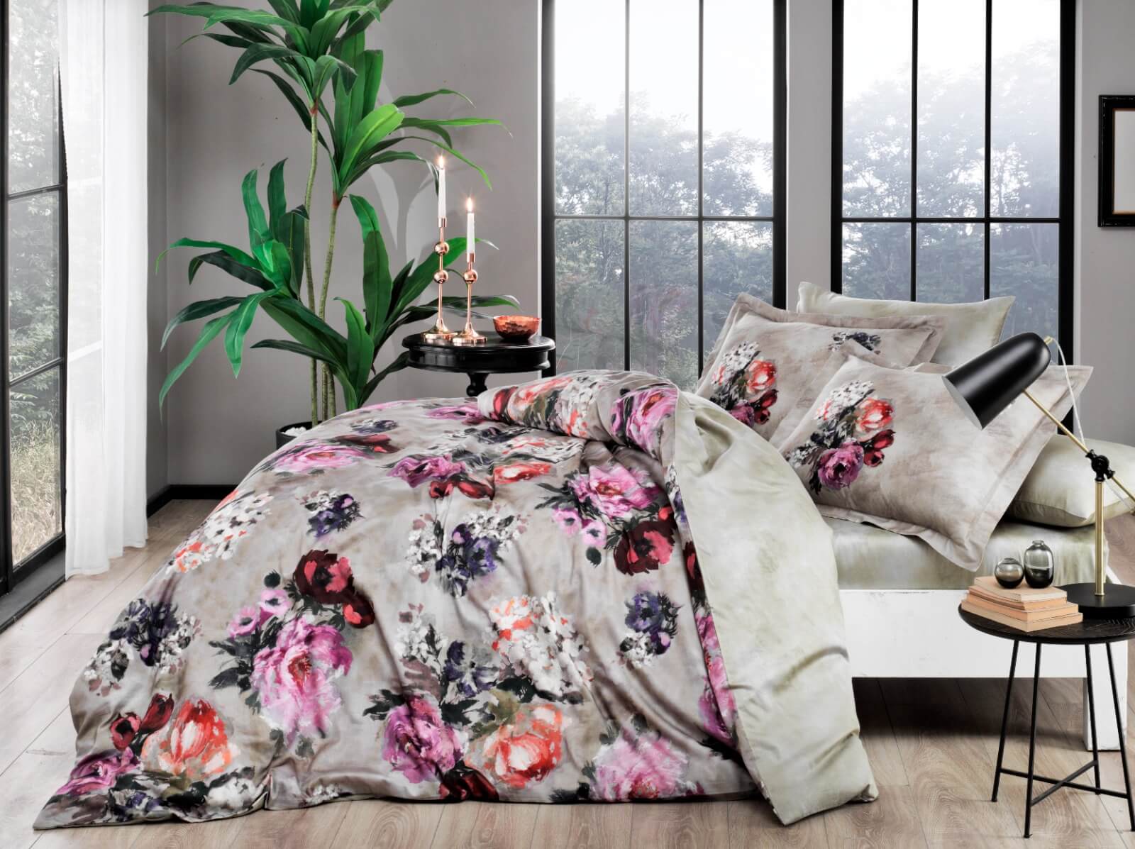 lenjerie-digital-selva-bej-satin-deluxe-tac Lenjerie de pat Selva bej 100% bumbac mercelizat satin 200x220 cm TAC Deluxe - imagine 1