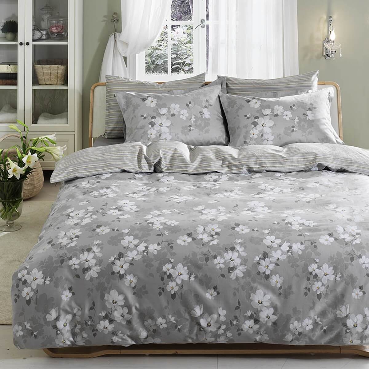 lenjerie-pat-bumbac-deluxe-shadow-gri-tac Lenjerie de pat Shadow gri TAC bumbac dublu satinat 300 TC 200x220 cm cadou elegant - imagine 1