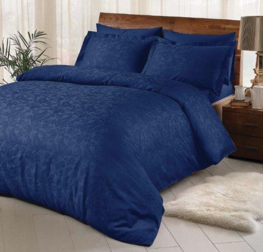 lenjerii-pat-damasc-tac-brinley-albastru Lenjerie de pat Brinley albastru 100% bumbac dublu mercelizat 200x220 cm TAC DELUXE - imagine 1