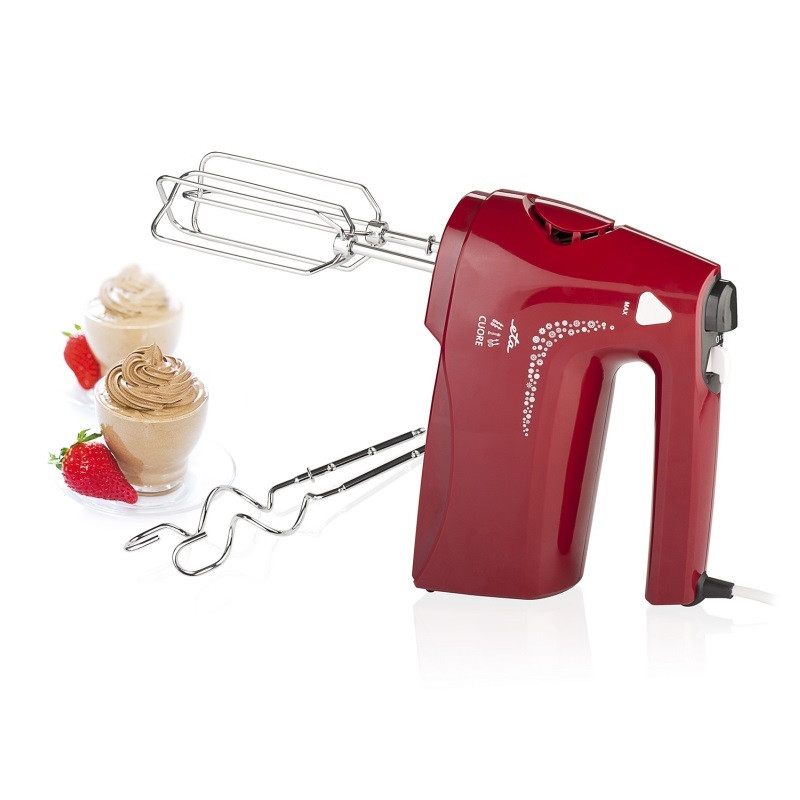 Mixer de mana ETA Cuore 0089 rosu Mixer de mana ETA Cuore 0089 rosu 350W 4 viteze TURBO 2 teluri 2 carlige dimensiuni 19,5x15x9,5 cm - imagine 1