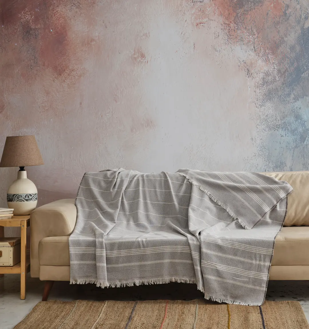 pled-sal-fotoliu-cu-ciucuri-din-bumbac-Fushia-M130B-gri-130-170-cm-1-1 Pled fotoliu Fushia din bumbac gri cu ciucuri 130x170 cm, design modern - imagine 1
