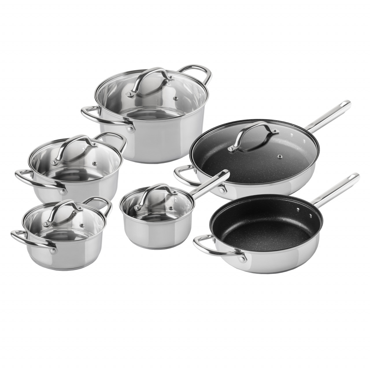 Set vase de gatit ETA Acero 0929 90000 Set vase de gatit ETA Acero 0929 90000, 11 piese, otel inoxidabil, inductie, capace din sticla, design elegant, suprafata antiaderenta - imagine 1