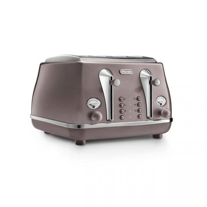PRAJITOR 1 Prajitor de paine DeLonghi Icona Metallics CTOT4003.PK 4 felii 1800W Roz sidefat cu tava detasabila si functie reincalzire - imagine 1