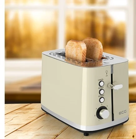 Prajitor de paine ECG ST 2766 Vintage Vanilla 925 W 2 felii 7 niveluri de rumenire crem otel inoxidabil
