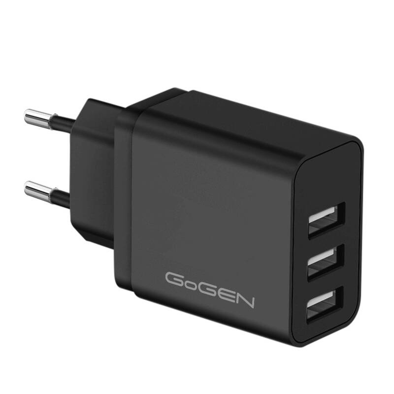 Incarcator de retea GoGEN ACH 301B Incarcator de retea GoGEN ACH 301B 3xUSB 5V 3.1A 15.5W negru compact pentru telefon si tableta - imagine 1