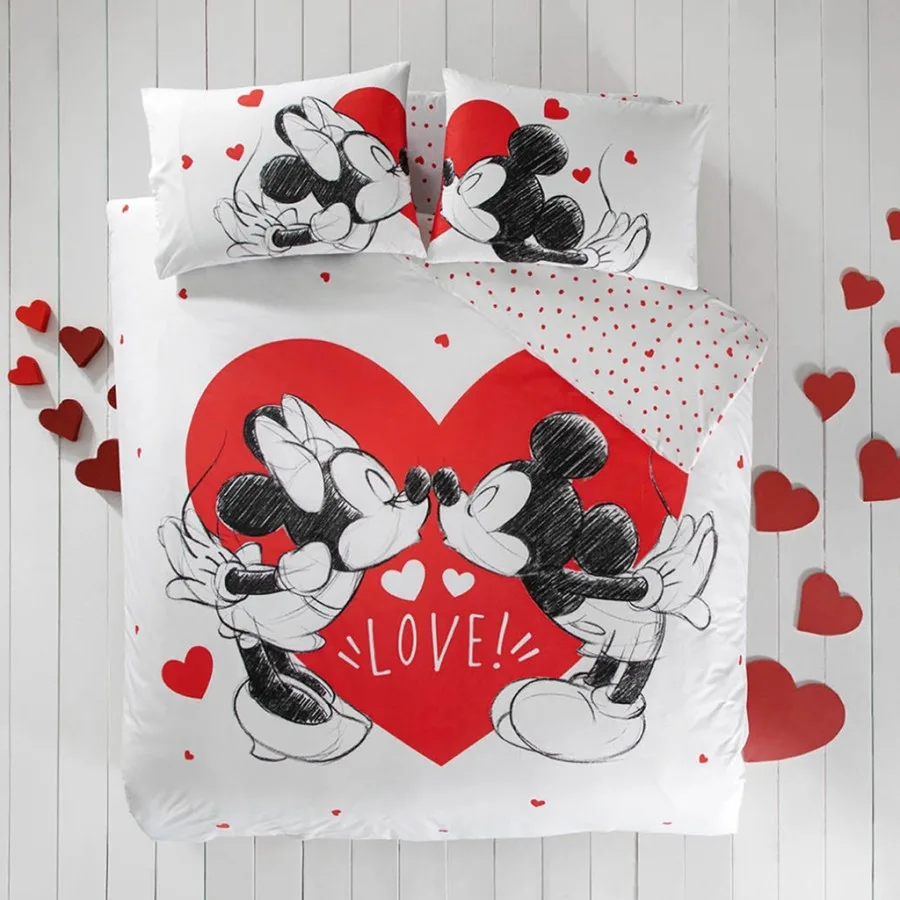 lenjerie-bumbac-ranforce-minnie-mickey-heart-tac-jpg Lenjerie de pat Disney Minnie&Mickey Heart TAC elastic bumbac ranforce 200x220 cm cu design modern si tratament antisifonare - imagine 1
