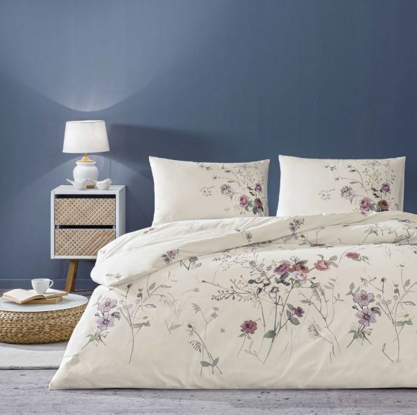 lenjerie-de-pat-kiara-ecru-tac-bumbac-ranforce Lenjerie de pat Kiara ecru 200x220 cm Bumbac Ranforce TAC Antisifonare Design Modern - imagine 1